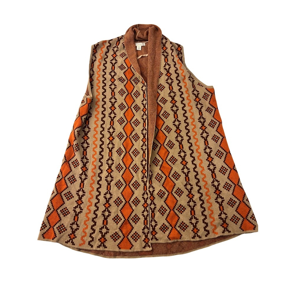 Cato Womens Orange Brown Southwestern Geometric Knit Open Front Shawl Vest M